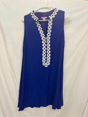 Lily Pulitzer Sleeveless Royal Blue Dress with White Embroidered Trim